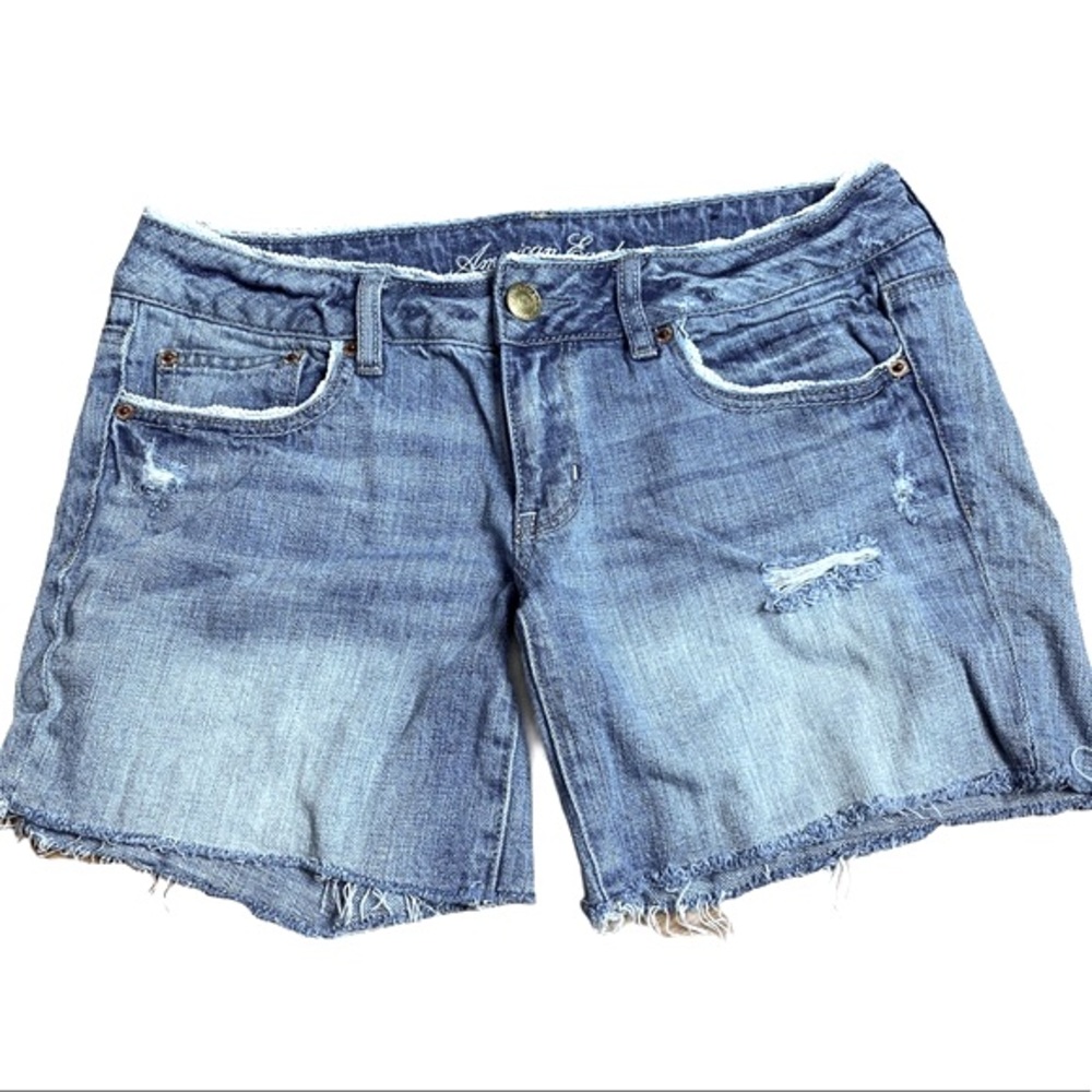 Lacey and Distressed AE denim cut off style shorts